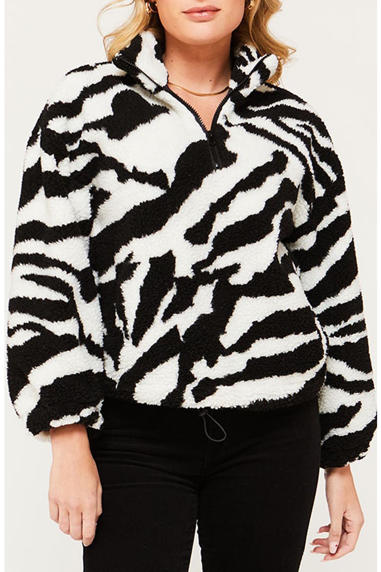 Bennington Fuzzy Pullover, Main, color, WHITE BLACK ZEBRA