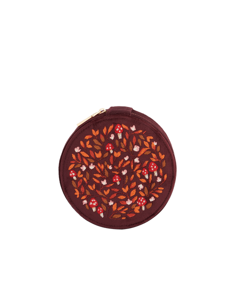 Magical Mushroom Embroidered Burgundy Velvet Jewellery Box