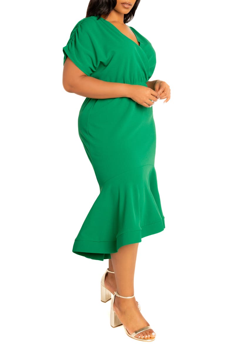 Wrap Front Flounce Hem High-Low Mermaid Midi Dress, Alternate, color, GREEN