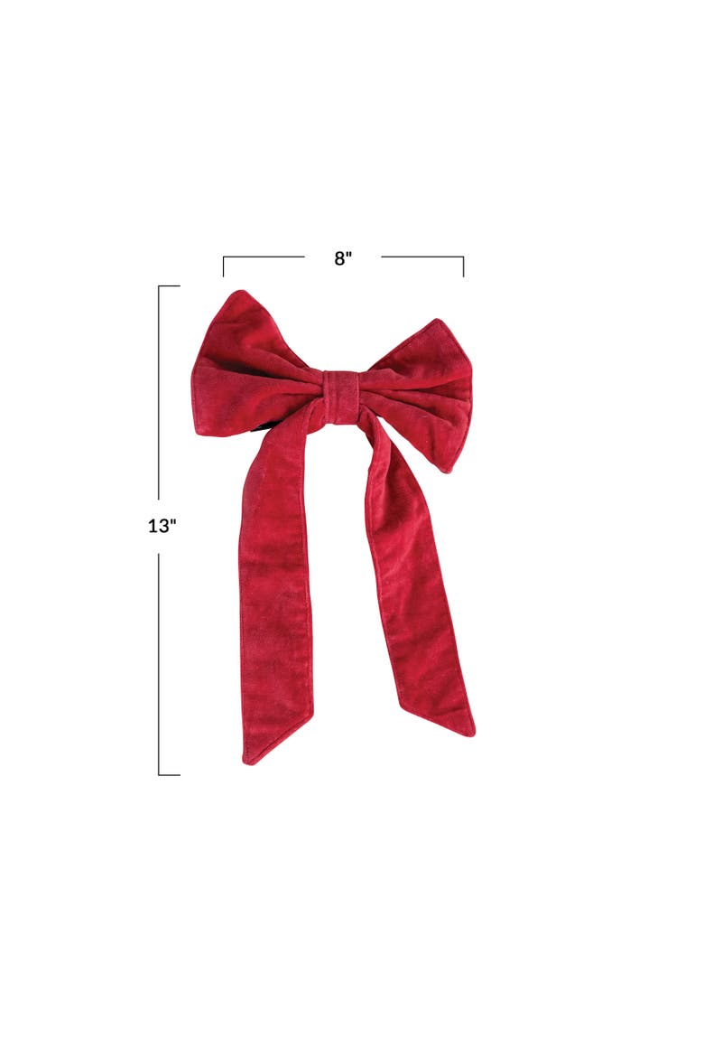 Velvet Cotton Clip Bow with Iron Accent, Alternate, color, Red