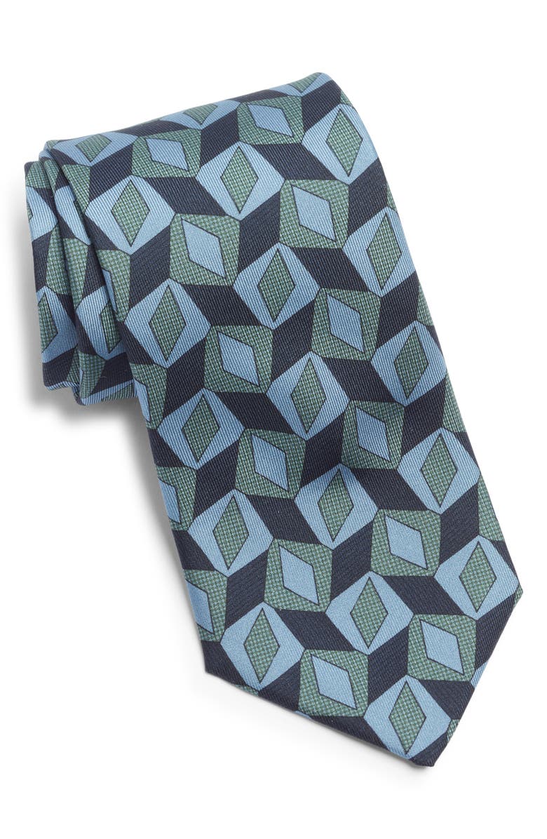 Jack Victor Nielsen Geometric Print Silk Tie, Main, color, Navy