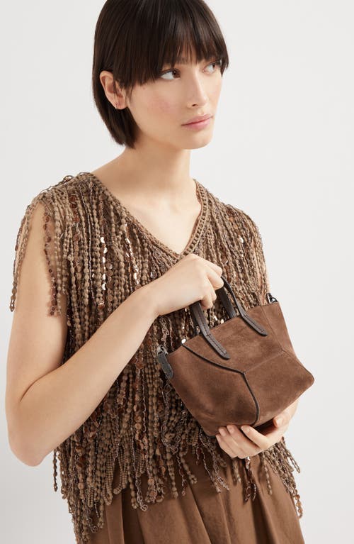 Brunello Cucinelli Calfskin Mini Bc Duo Bag In Bark