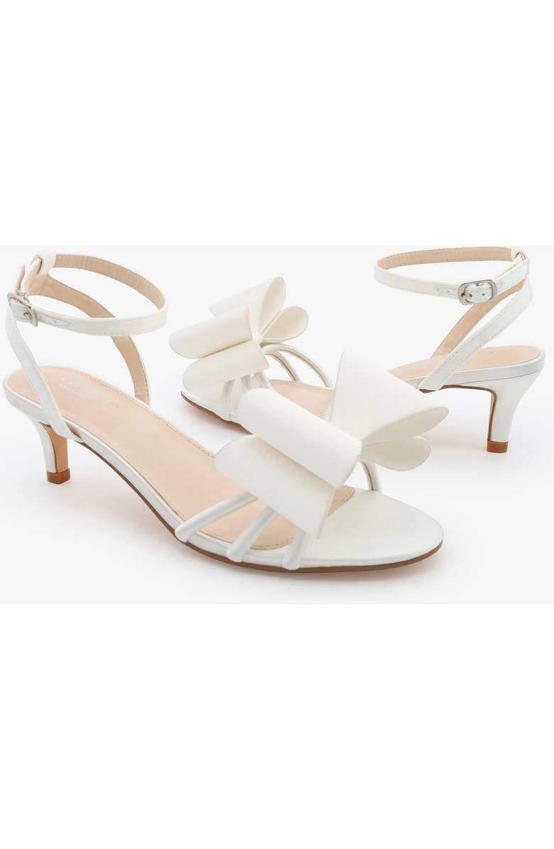 Kailee P Sylvia Satin Strappy Kitten Heel Sandals with Front Tuxie Bow, Alternate, color, White