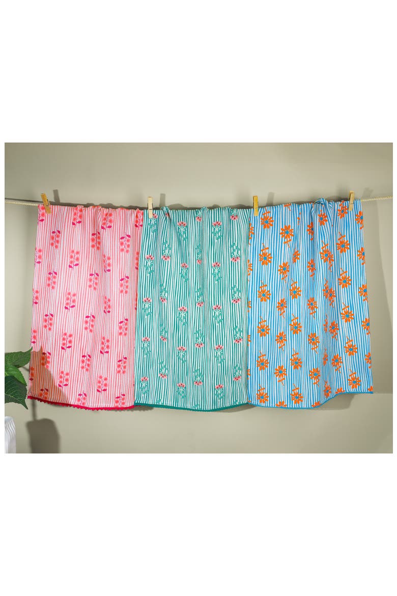 Floral Set of 3 Cotton Waffle Kitchen Towels, Alternate, color, CORAL/ TEAL / FRENCH