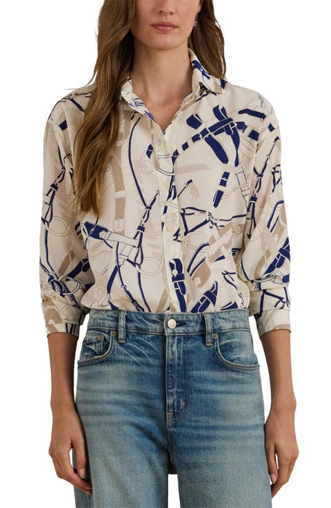 Belting Print Classic Fit Crepe Button-Up Shirt