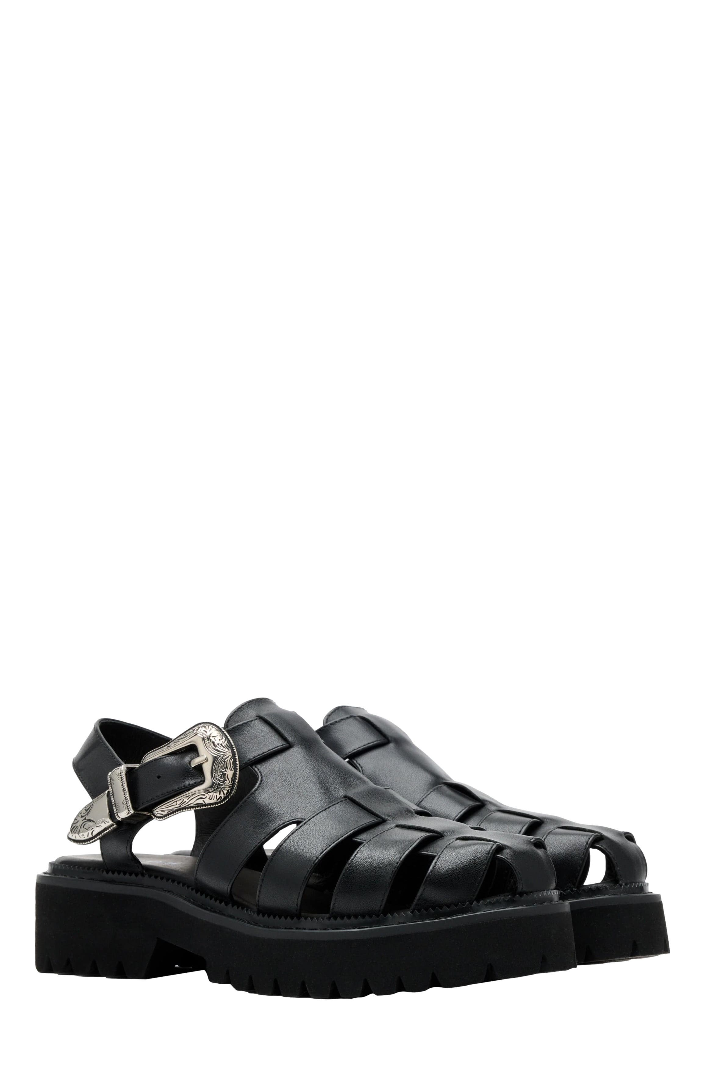 MARC NOLAN Maya Lug Fisherman Sandals, Alternate, color, Black