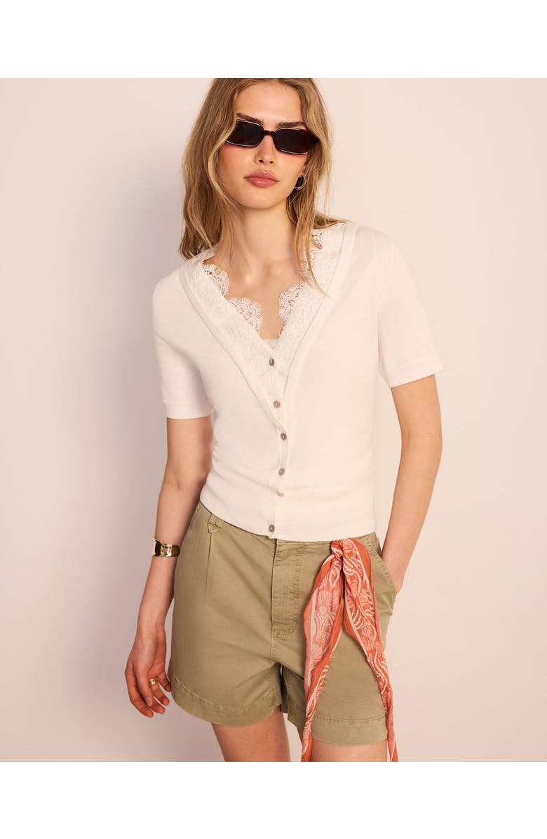 MINT VELVET Cotton Lace Trim Top, Alternate, color, Cream