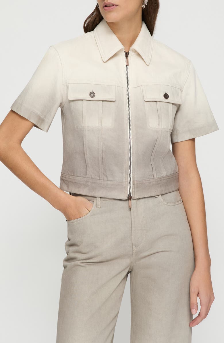Lafayette 148 New York Hand Dip Dye Short Sleeve Zip Denim Jacket, Main, color, 