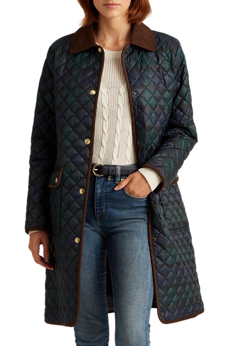Diamond Quilted Coat, Main, color, BLACK WATCH