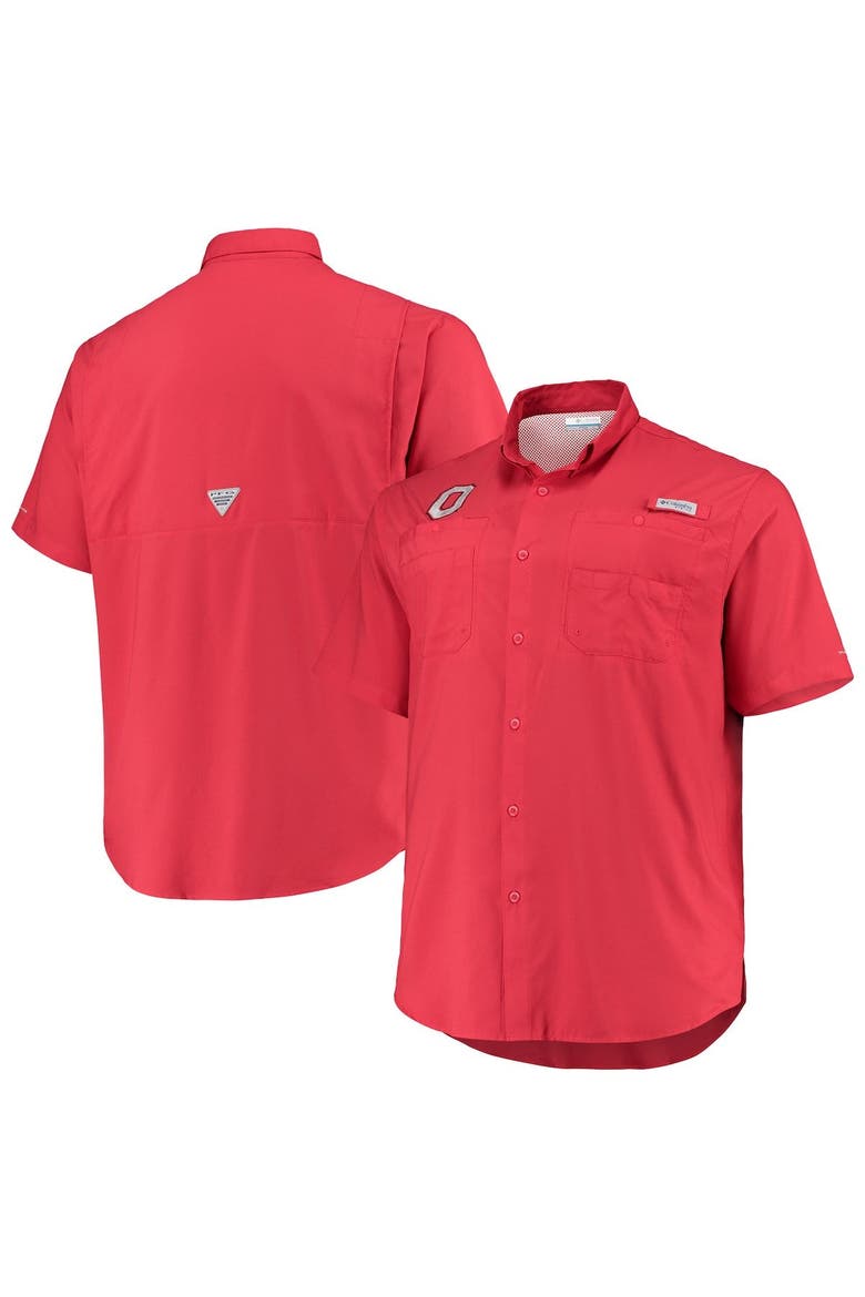 Men's Columbia Scarlet Ohio State Buckeyes Big & Tall Tamiami Omni-Shade Button-Down Shirt, Main, color, Scarlet