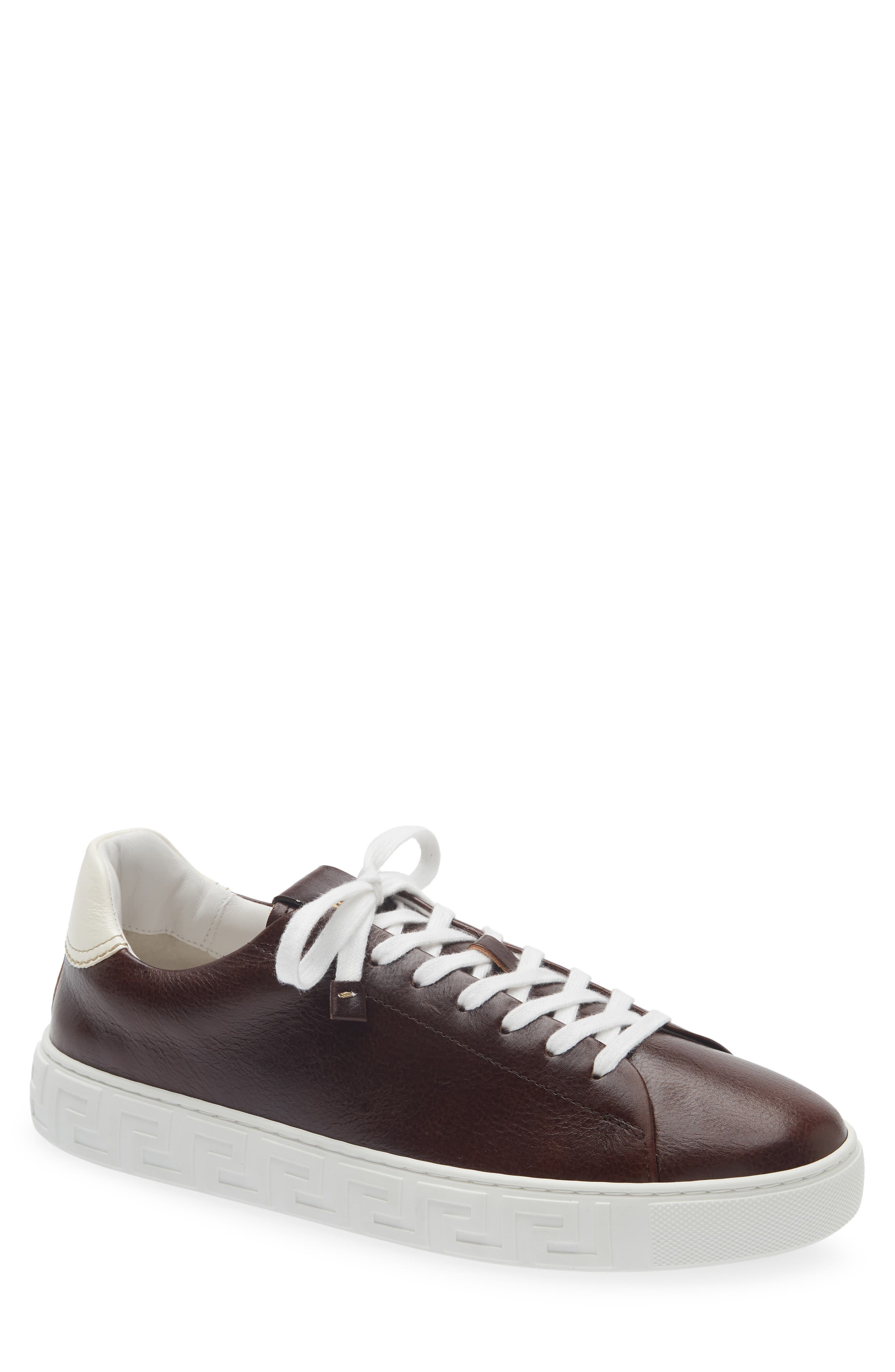 Greca Leather Sneaker, Main, color, CASTAGNA WHITE