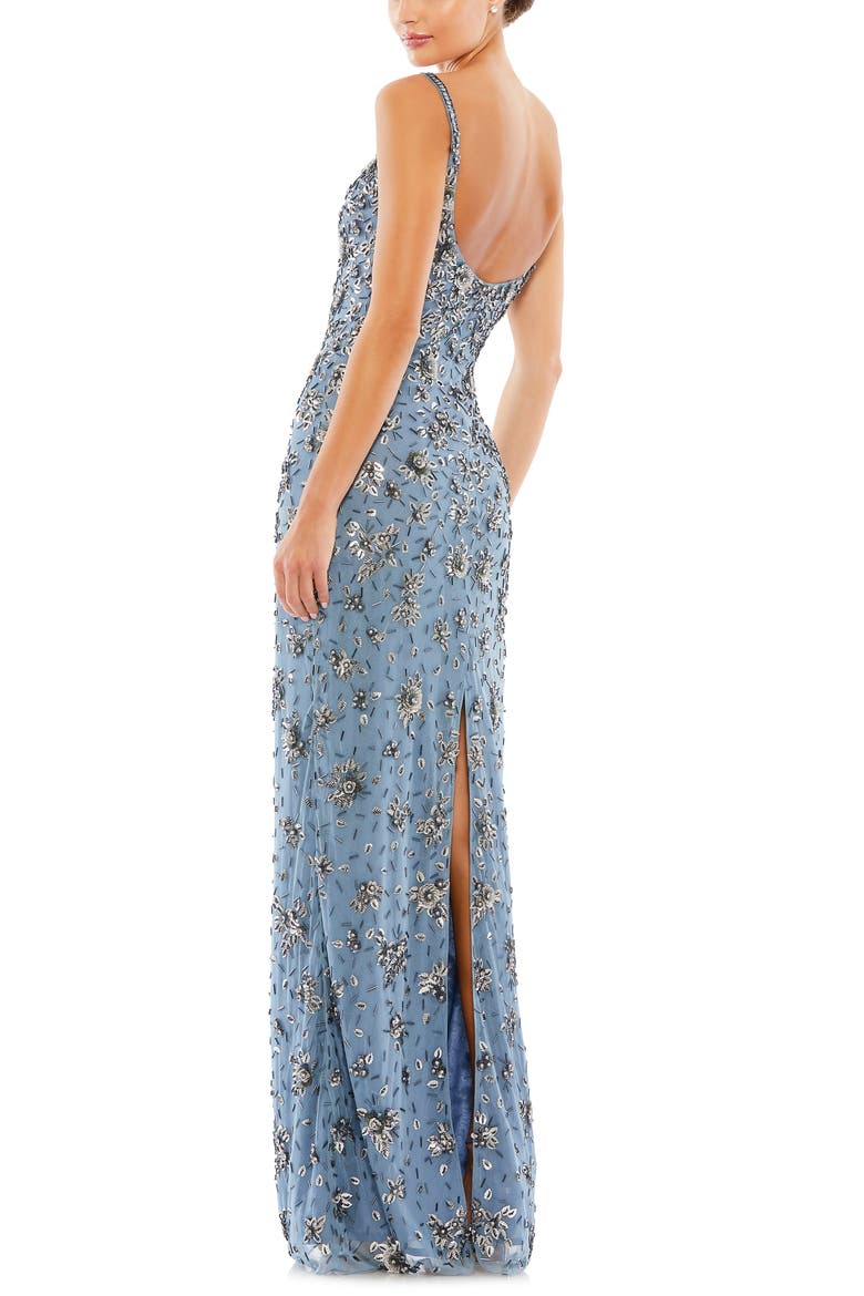 Floral Embellished Scoop Neck Evening Gown, Alternate, color, SLATE GREY