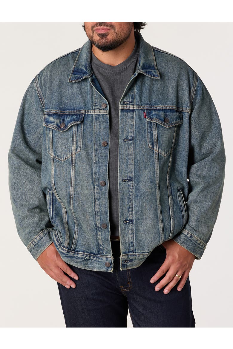 Big & Tall  Dirty Wash Trucker Jacket, Alternate, color, TIME WELL SPENT