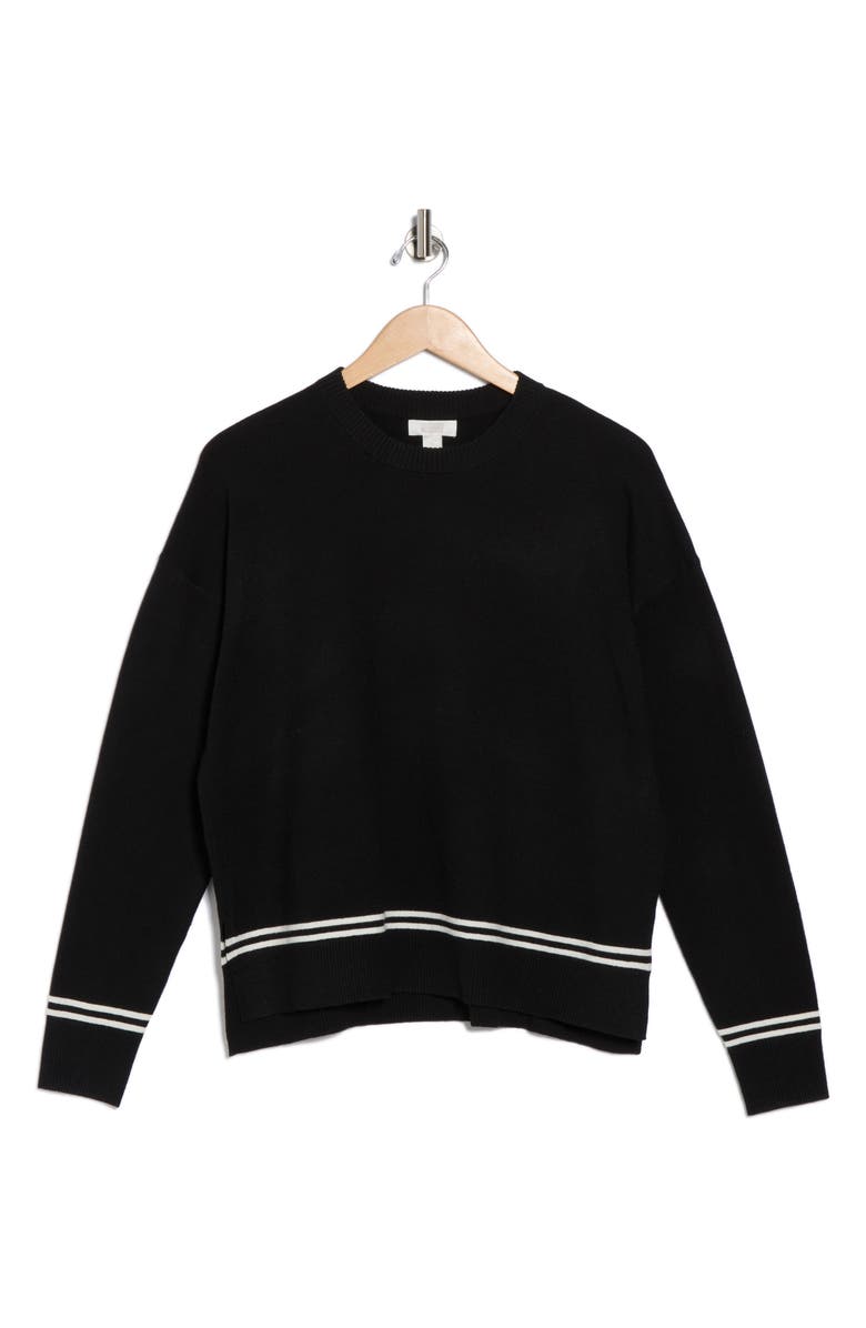 NORDSTROM RACK Tipped Crewneck Sweater, Alternate, color, Black- Ivory Tipping