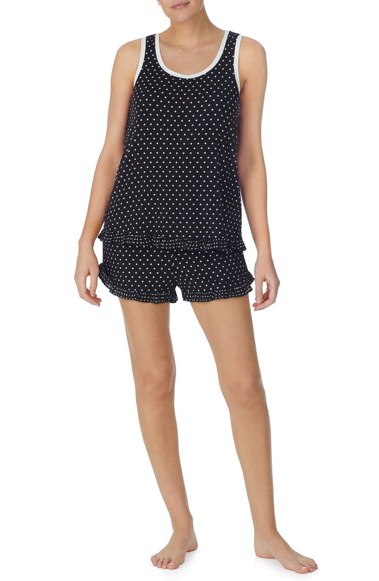 Kate Spade New York sleeveless short pajamas, Main, color, Black Ivory Dot