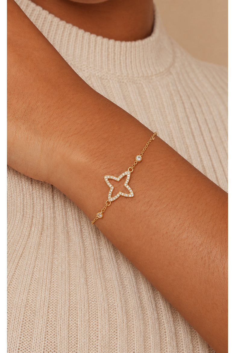 Star 18k gold plated sterling silver stackable bracelet, Alternate, color, Silver