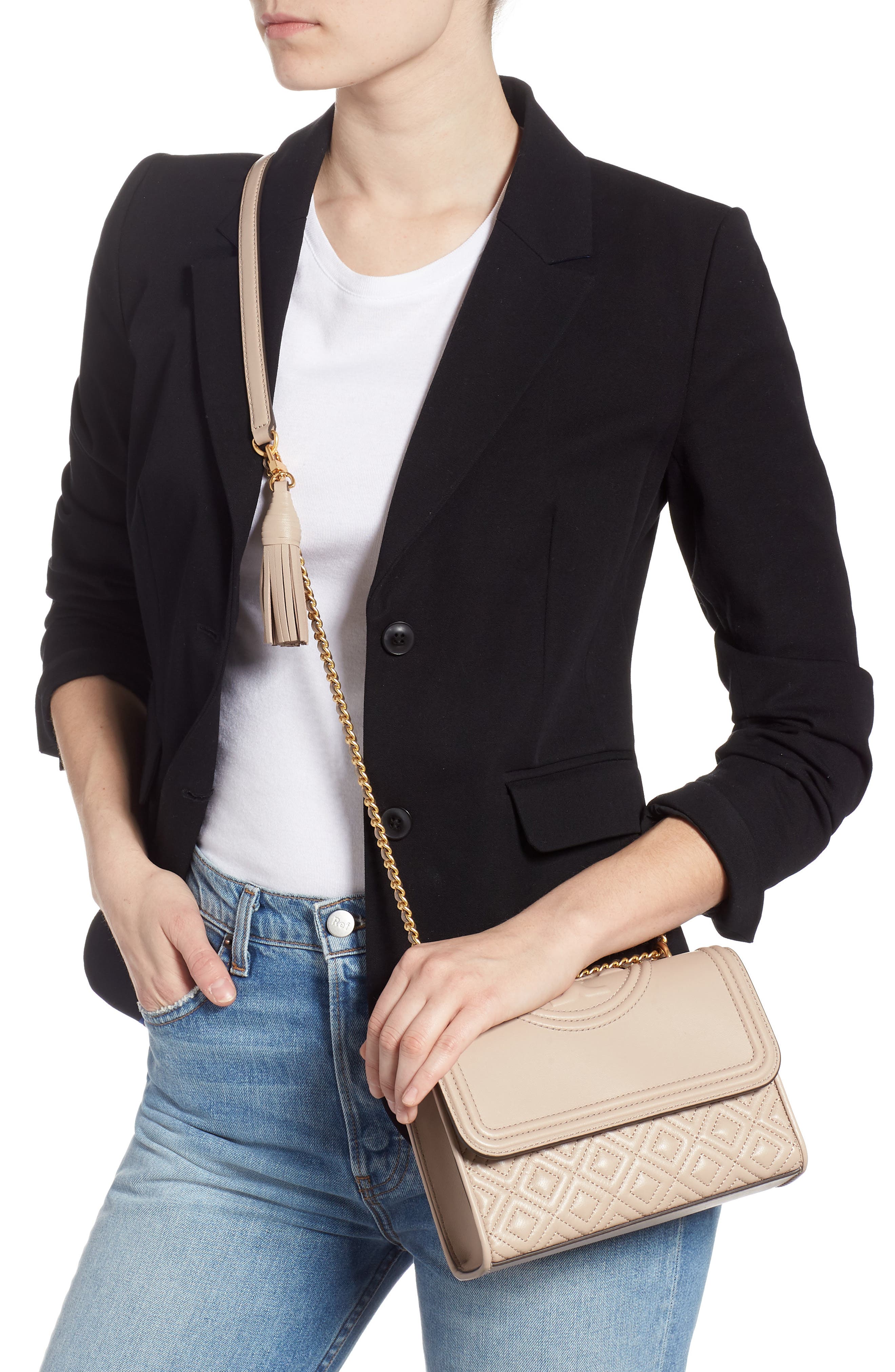 Tory Burch Small Fleming Leather Convertible Shoulder Bag, Alternate, color, 