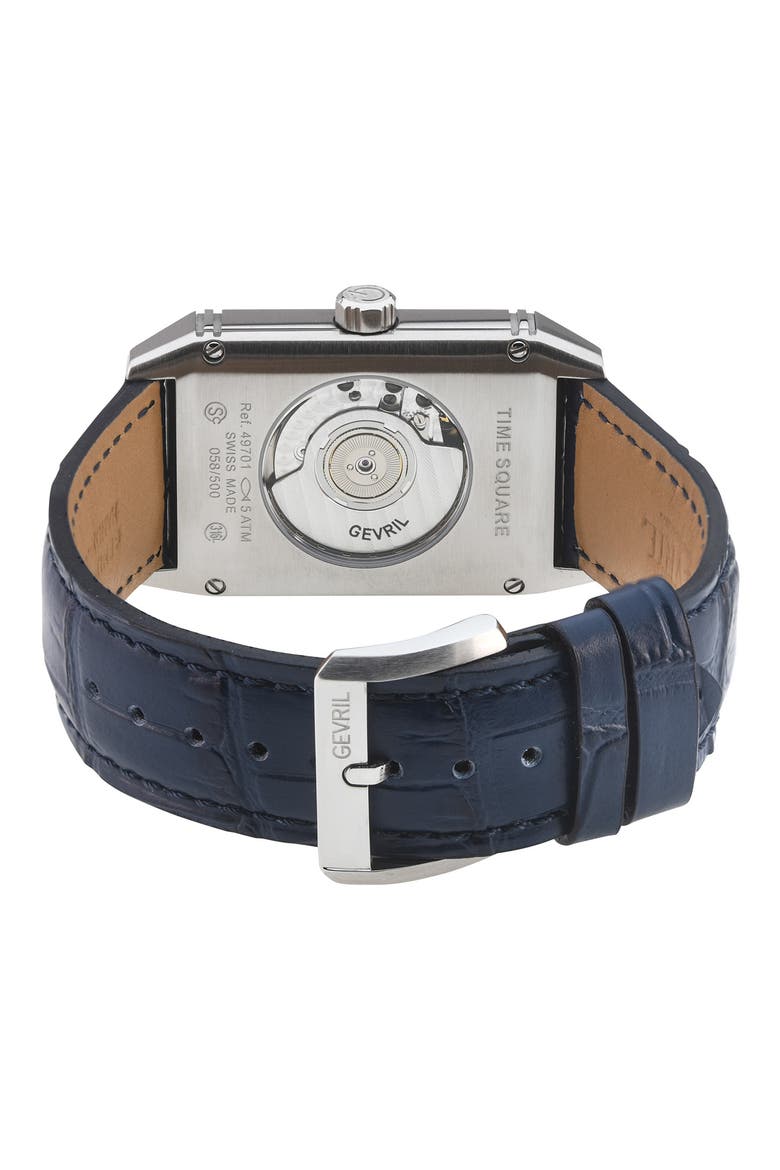 Time Square Swiss Automatic Leather Strap Watch, 31mm x 43mm, Alternate, color, BLUE