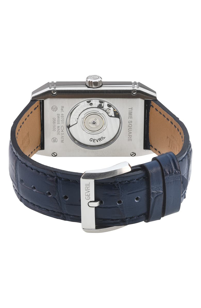 GEVRIL Time Square Swiss Quartz Leather Strap Watch, 31mm x 43mm, Alternate, color, Blue