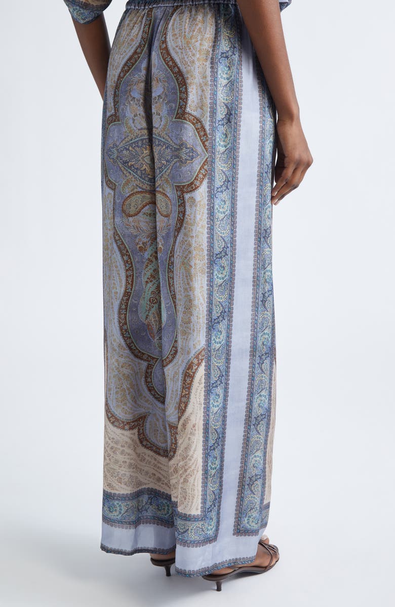 Zimmermann Wanderlust Paisley Relaxed Wide Leg Habutai Silk Drawstring Pants, Alternate, color, Tapestry Blue Multi