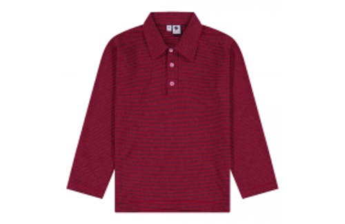 Busy Bees Boys Long Sleeve Polo In Red Charcoal Ministripe