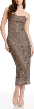 Dress the Population Shailene Sequin Floral Strapless Cocktail Sheath Dress