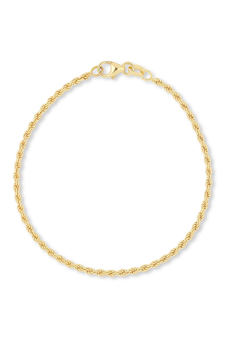 14K Gold Rope Chain Bracelet, 2mm, Main, color, 14KY