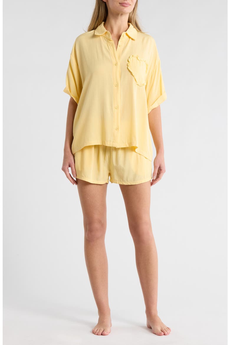 Heart Patch Cabana Button-Up Shirt & Shorts Cover-Up Set, Main, color, YELLOW