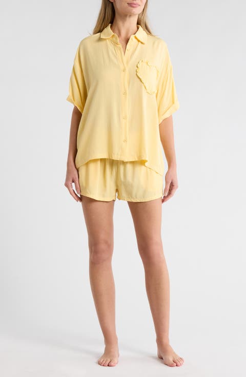 Heart Patch Cabana Button-Up Shirt & Shorts Cover-Up Set