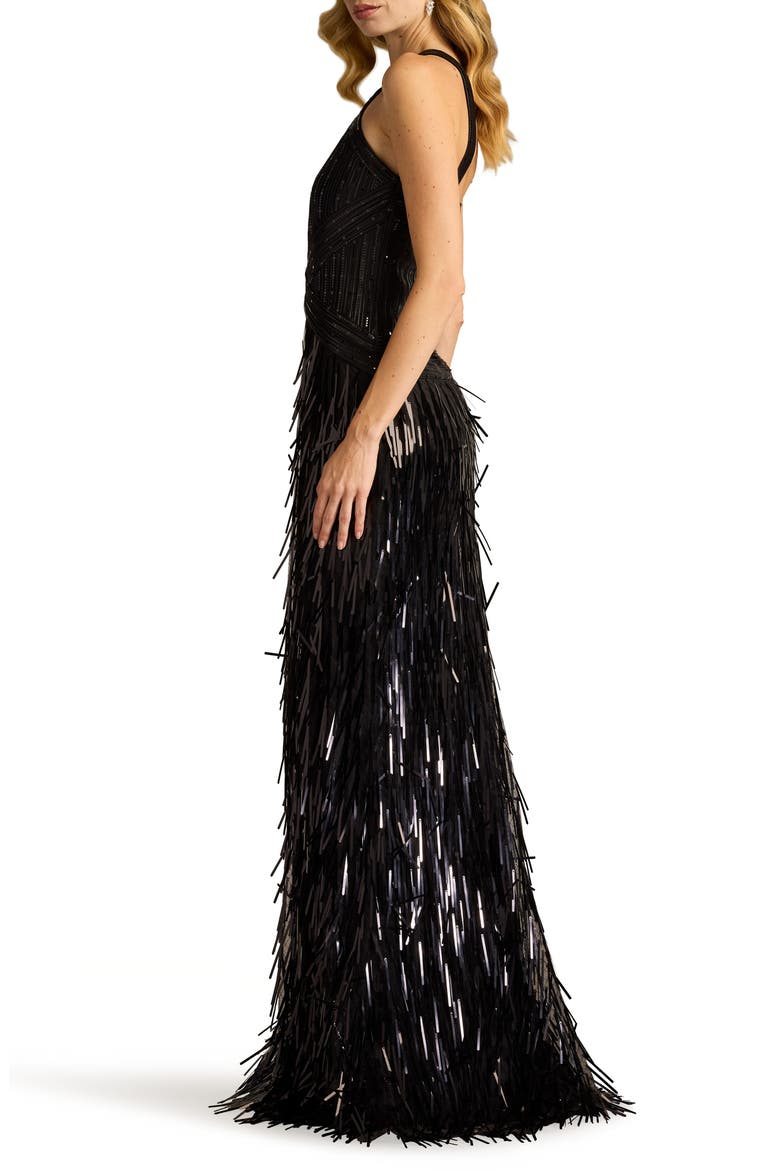 Sequin & Tassel Detail Gown, Alternate, color, BLACK