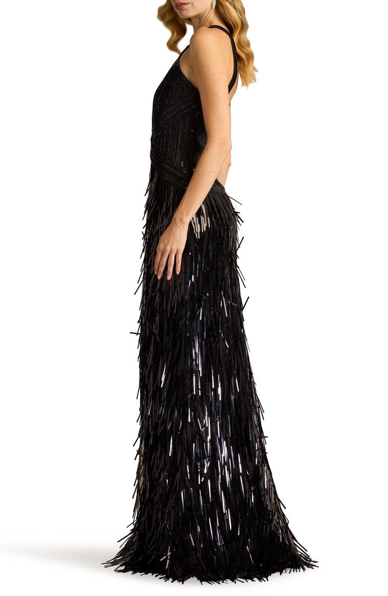 SHO by Tadashi Shoji Sequin & Tassel Detail Gown, Alternate, color, Black