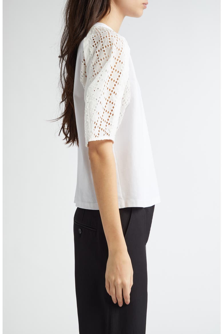 Broderie Anglaise Mixed Media Cotton Top, Alternate, color, WHITE-WHITE