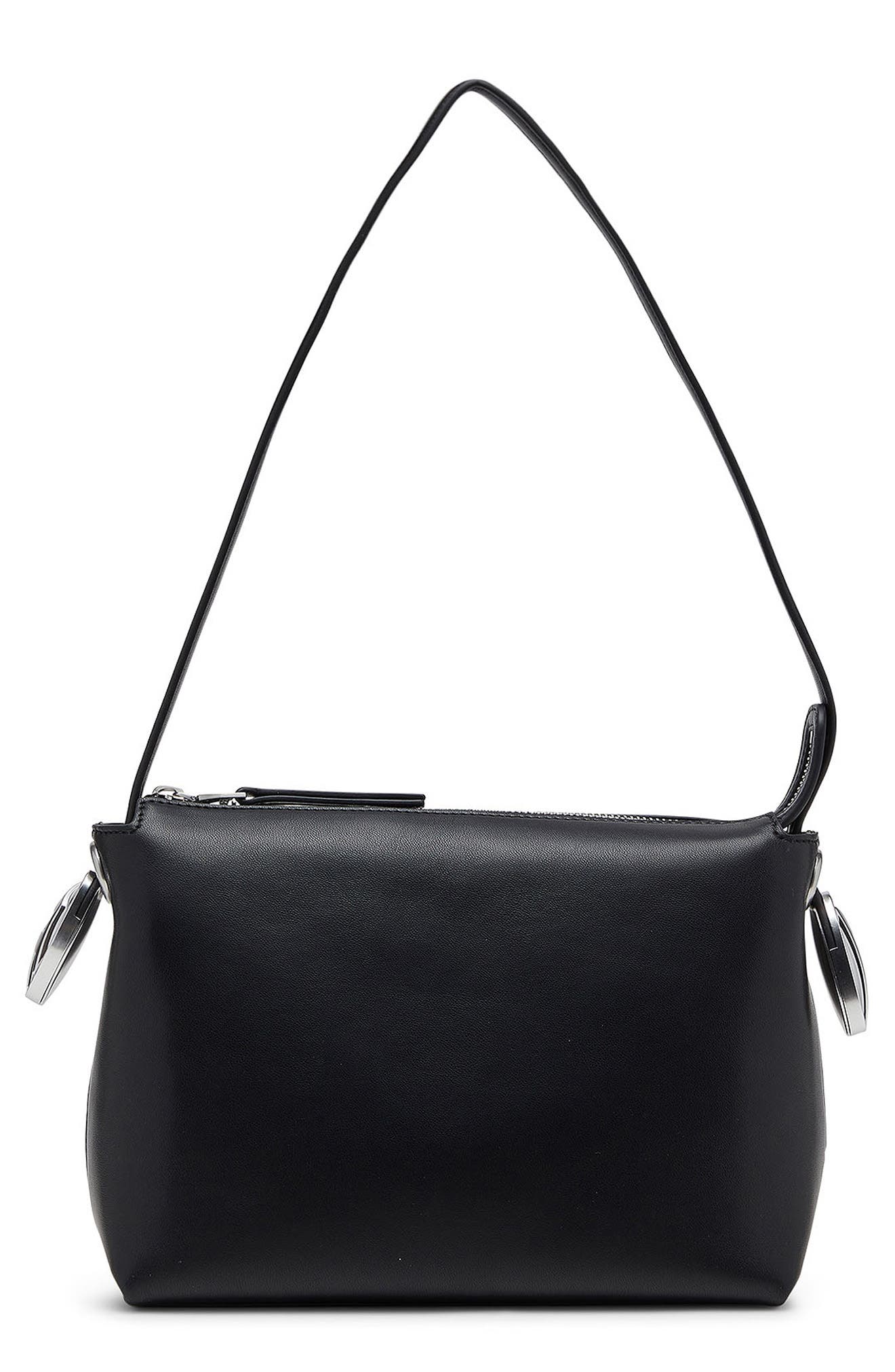 D-Rop Leather Shoulder Bag, Main, color, BLACK