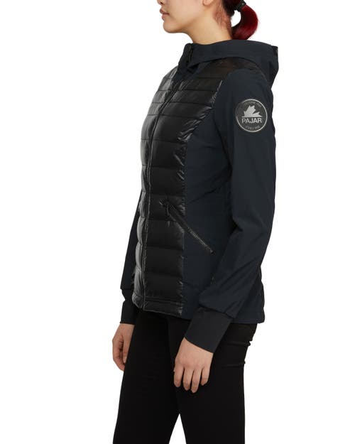 Pajar Cressy Mixed Media Channel Quilted Stretch Puffer In Black