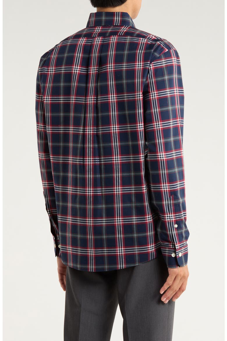 Regular Fit Non-Iron Tartan Cotton Button-Down Shirt, Alternate, color, NAVY SIGNATURE TARTAN