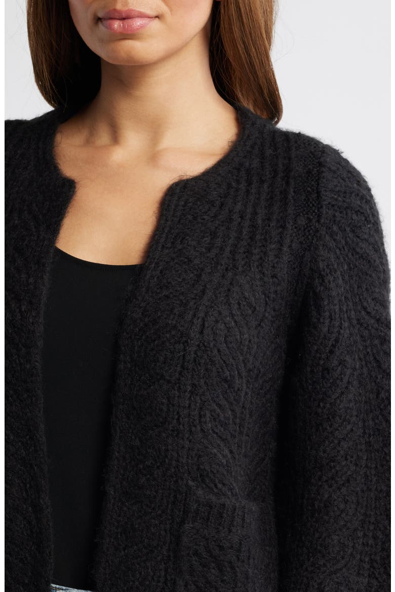 Blouson Sleeve Cable Knit Crop Cardigan, Alternate, color, BLACK
