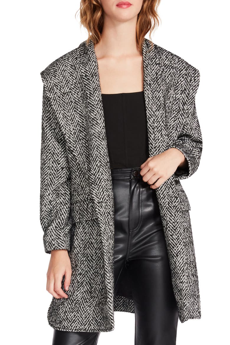 Zoey Herringbone Longline Jacket, Main, color, BLACK