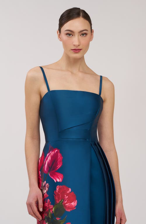 Kay Unger Floral Maxi Jumpsuit In Blue
