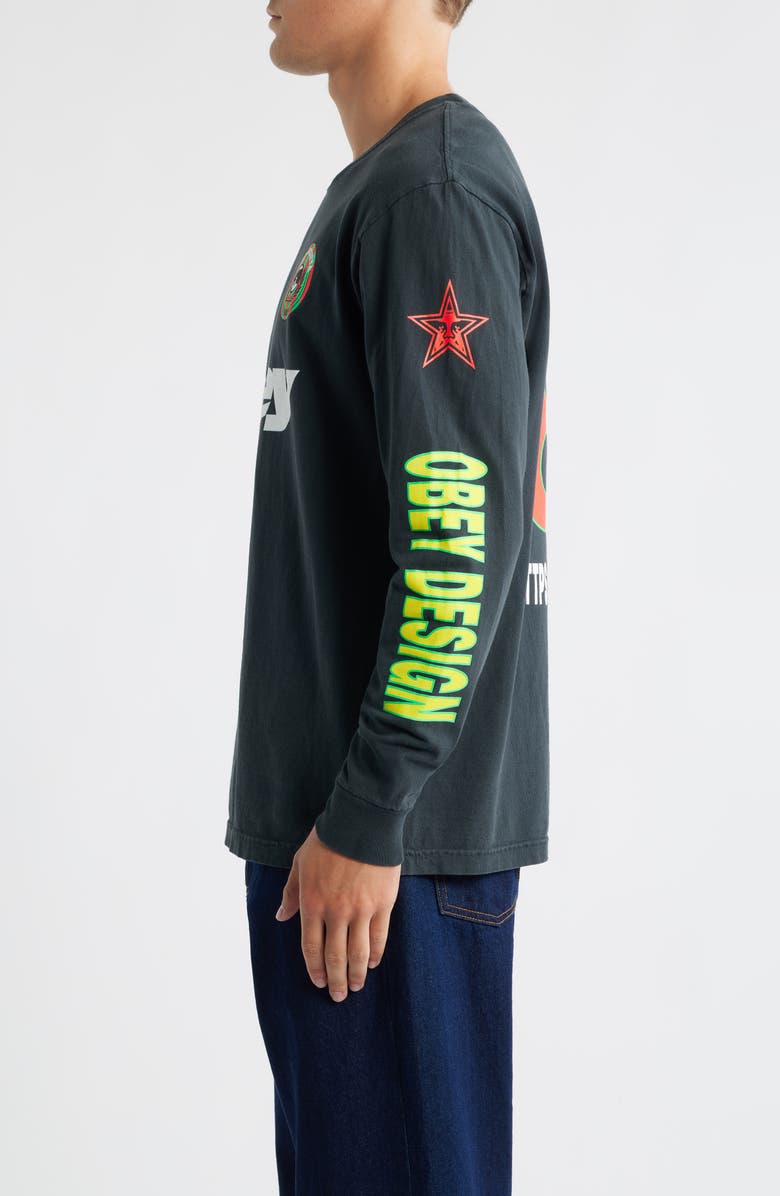 Obey Mega Global Mania Graphic Long Sleeve T-Shirt, Alternate, color, Pigment True Vintage Black