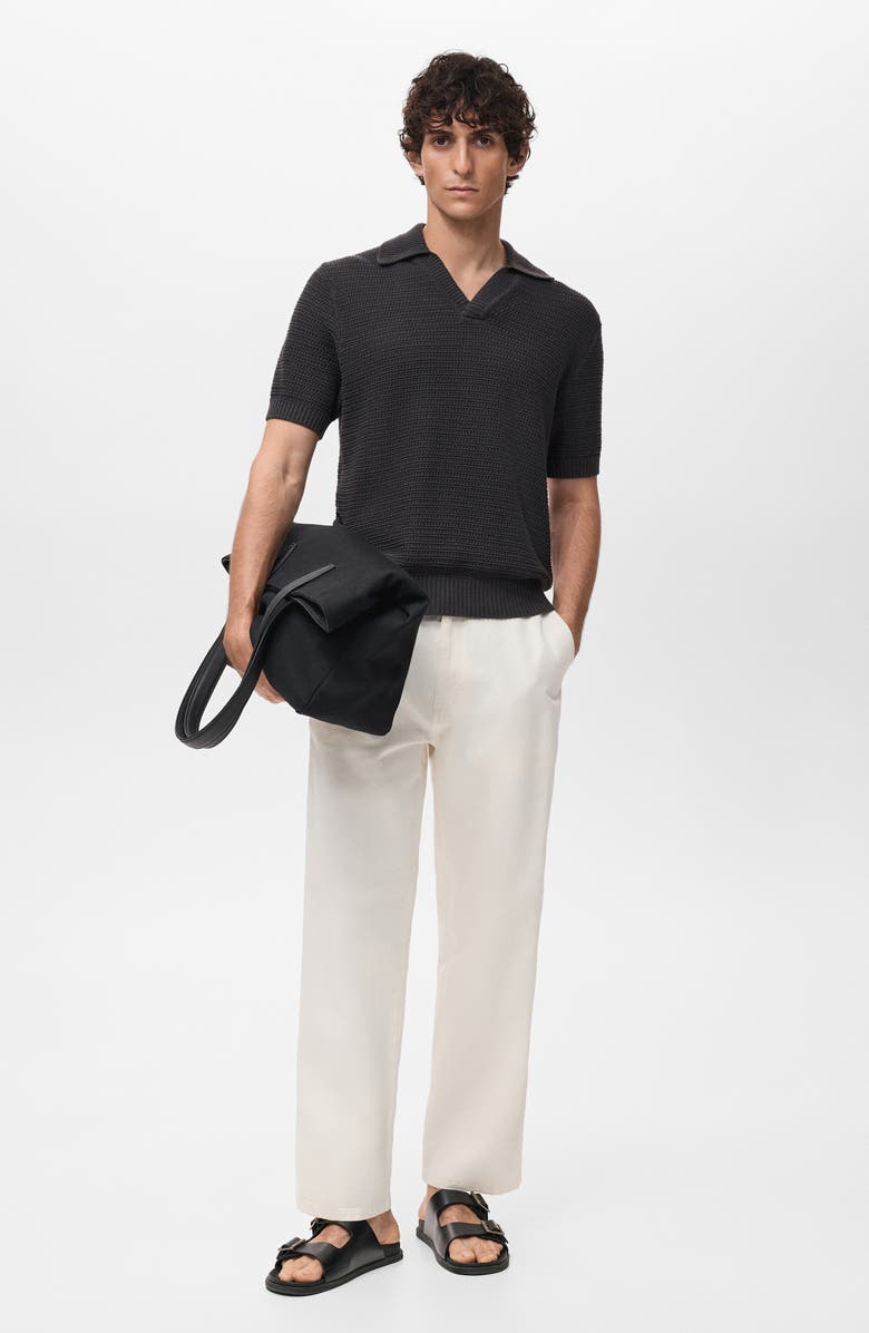 MANGO Cotton Blend Polo Sweater, Alternate, color, Charcoal