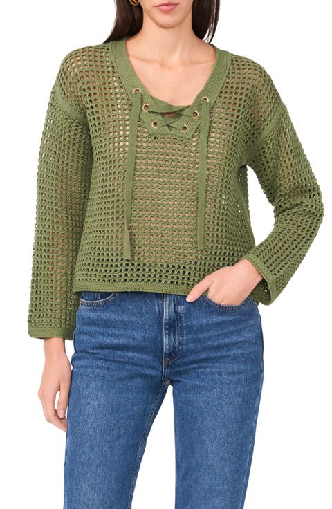 Open Stitch Lace-Up Top