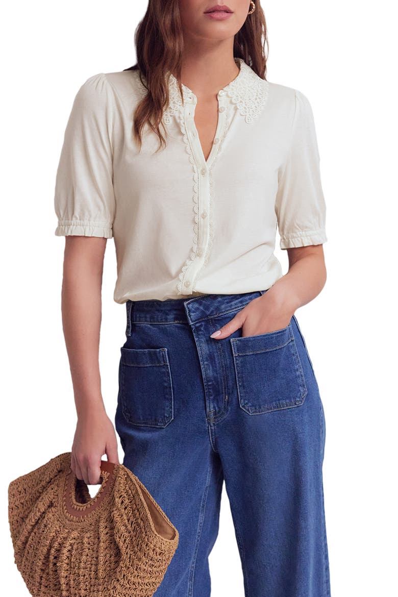 Nessa Broderie Top, Main, color, IVORY