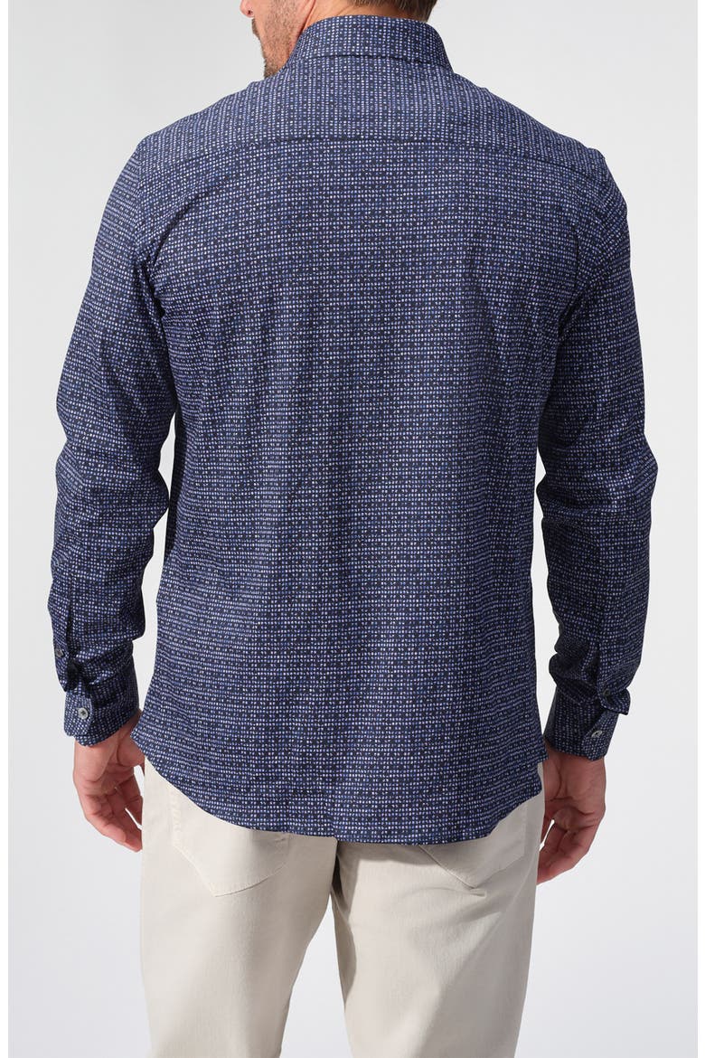 Geometric Print Dynamic Comfort Stretch Cotton Long Sleeve Button-Down Shirt, Alternate, color, NAVY