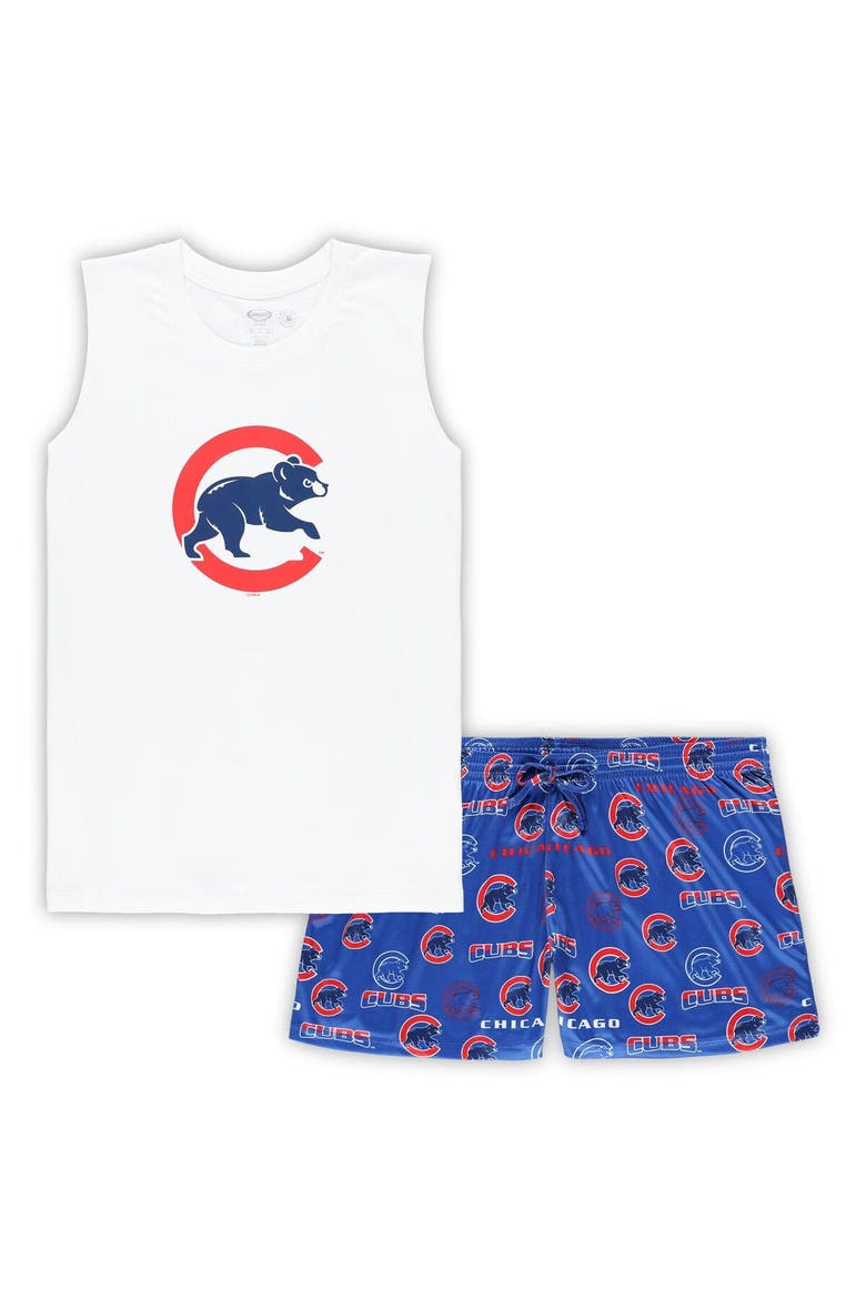 Women's Concepts Sport White/Royal Chicago Cubs Plus Size Tank Top & Shorts Sleep Set, Main, color, White