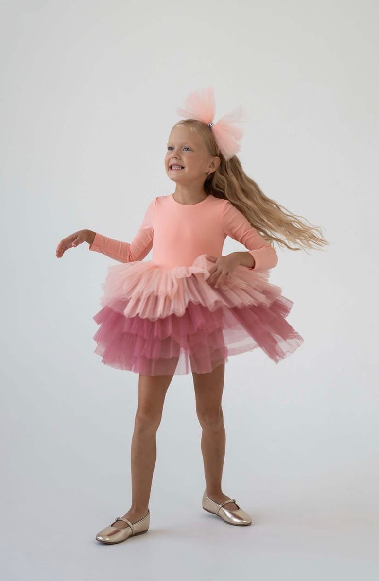 Mini Celebrities Dusty Long Sleeve Fluffy Tutu Dress, Alternate, color, Salmon Dusty