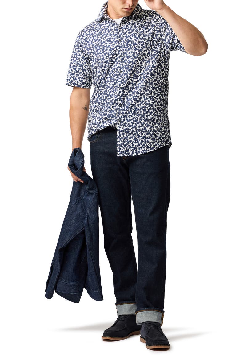 Jameison Bay Floral Short Sleeve Cotton Button-Up Shirt, Alternate, color, NAVY