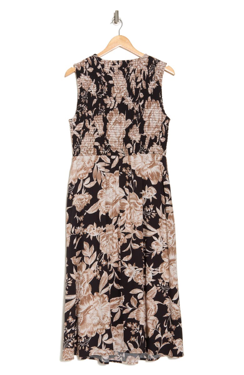Calvin Klein Floral Sleeveless Smocked Fit & Flare Midi Dress, Alternate, color, 