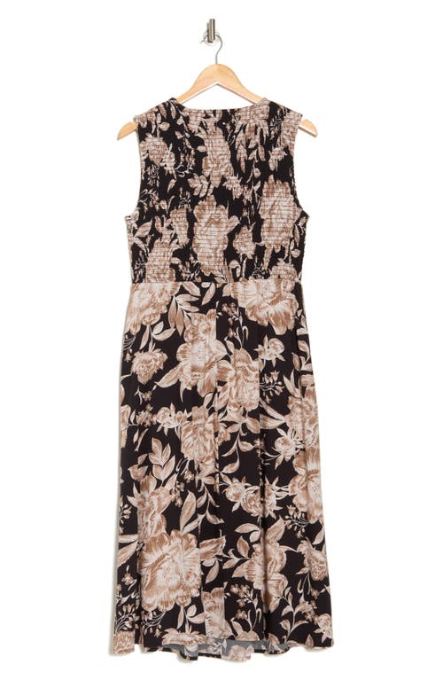 Calvin Klein Floral Sleeveless Smocked Fit & Flare Midi Dress In Multi