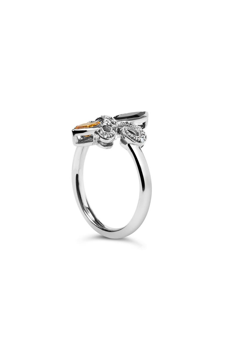 Silver Onyx, Citrine and Diamond Accent Fleur De Lis Ring, Alternate, color, White