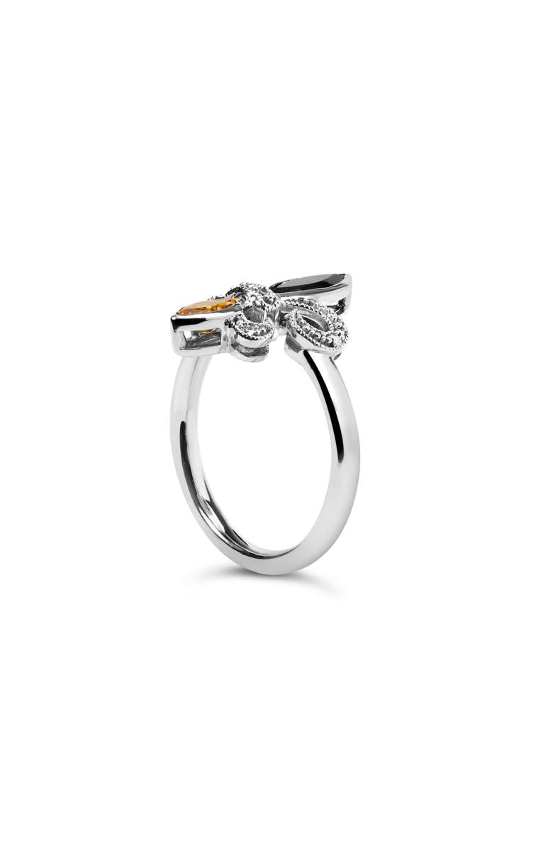 Haus of Brilliance Silver Onyx, Citrine and Diamond Accent Fleur De Lis Ring, Alternate, color, White